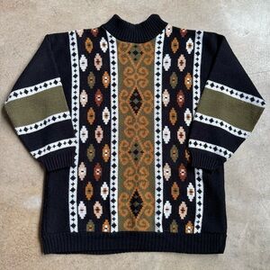 Vintage 80s Clifton Place Southwestern Knit Mock Neck Sweater